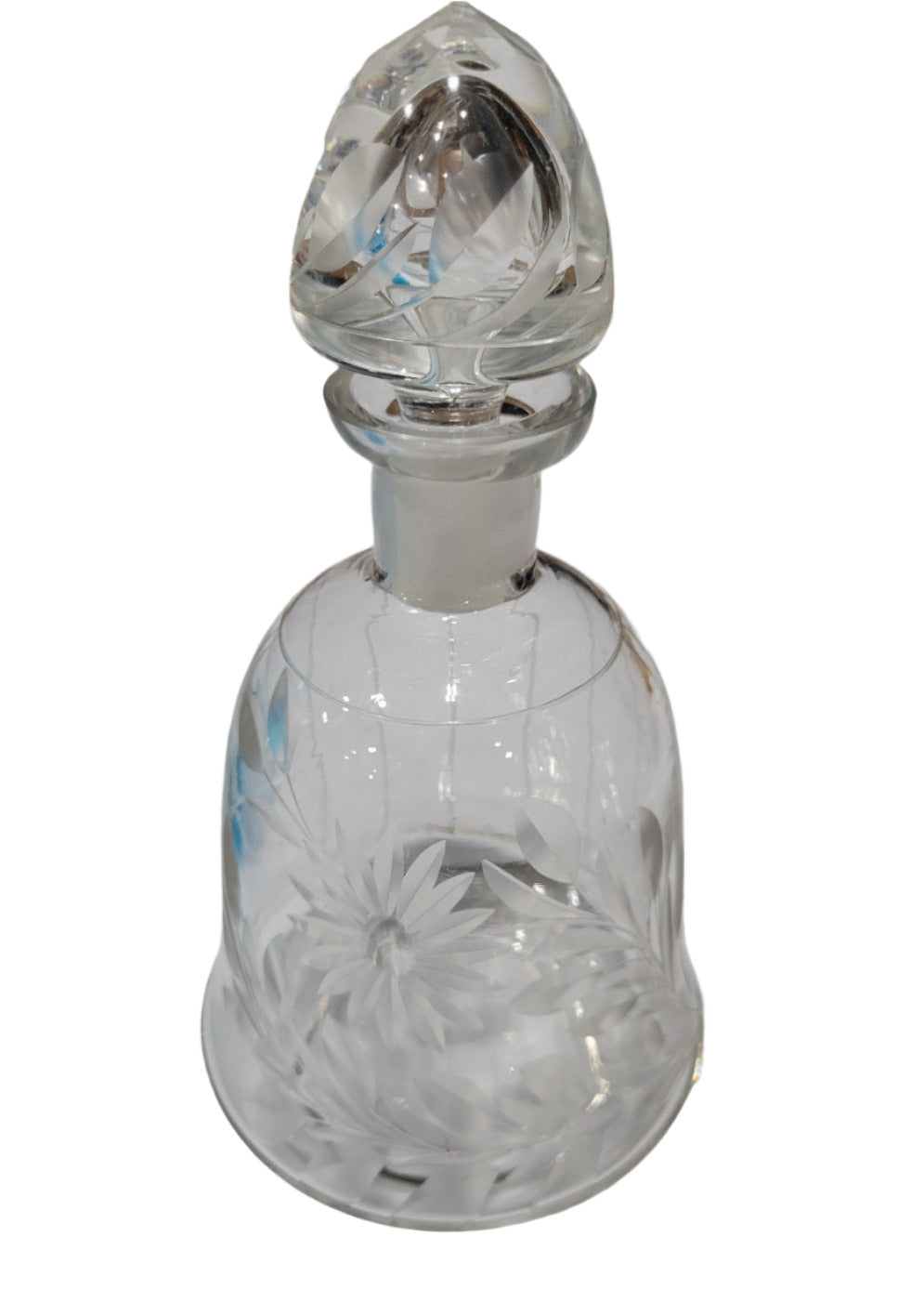 Cut Glass Crystal Bell – Etched Floral Motif with Faceted Stopper