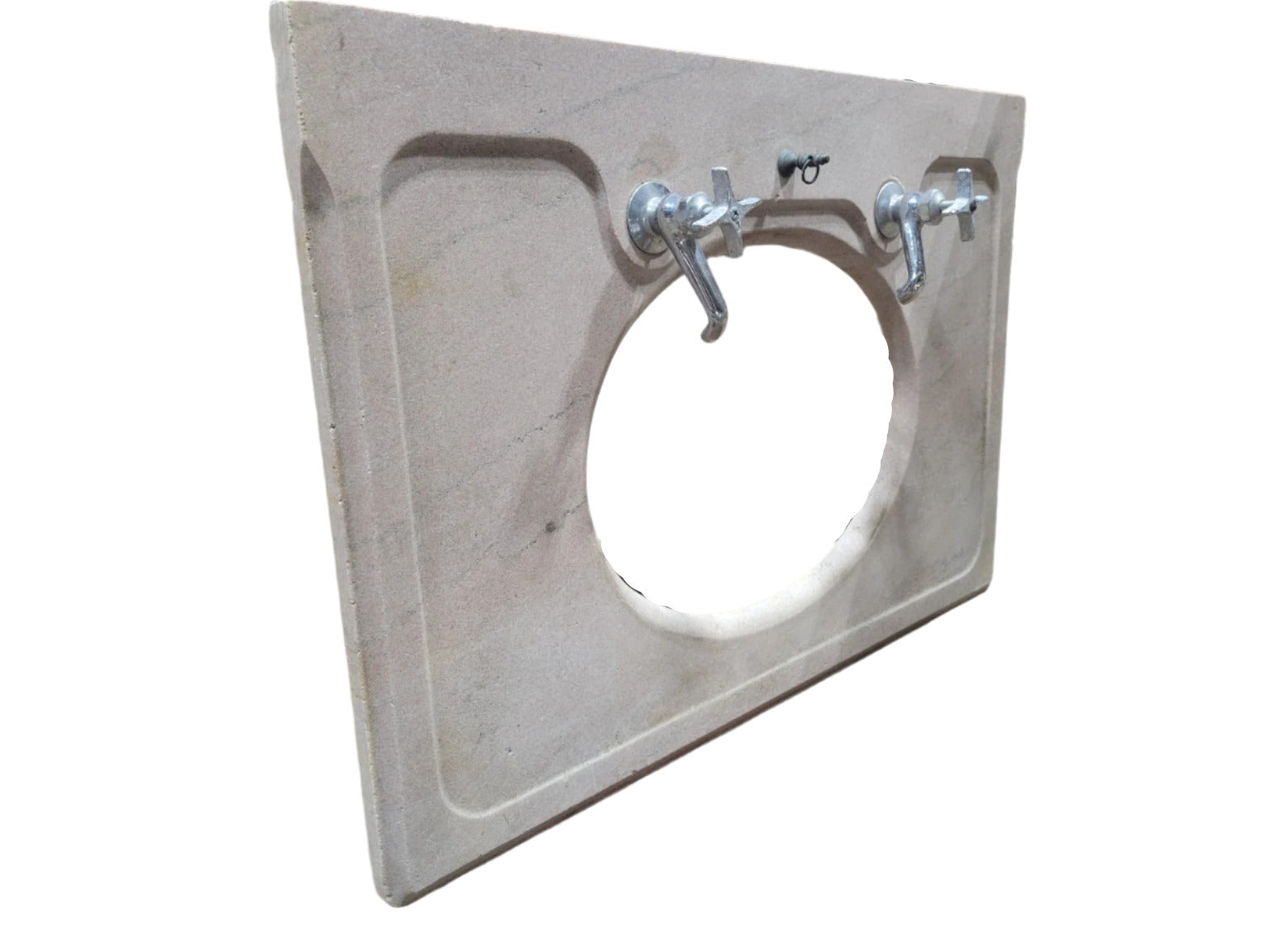 Antique Porcelain Drop-In Sink Basin & Pink Virginia Marble Stone Vanity Top