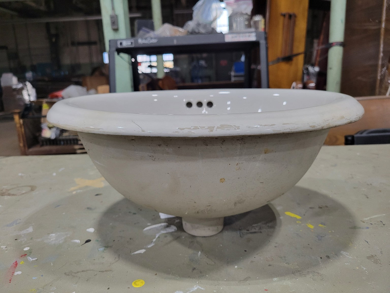 Antique Porcelain Drop-In Sink Basin & Pink Virginia Marble Stone Vanity Top