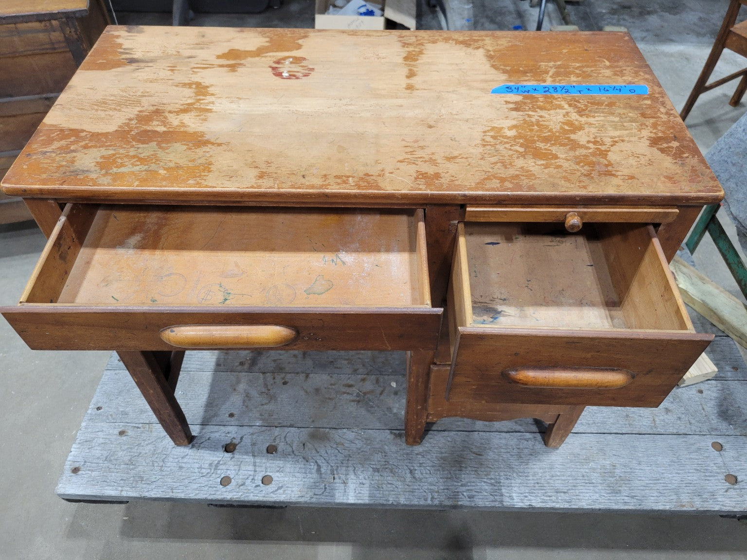 Vintage Wooden Student Desk with Side Slide-Out Work Surface