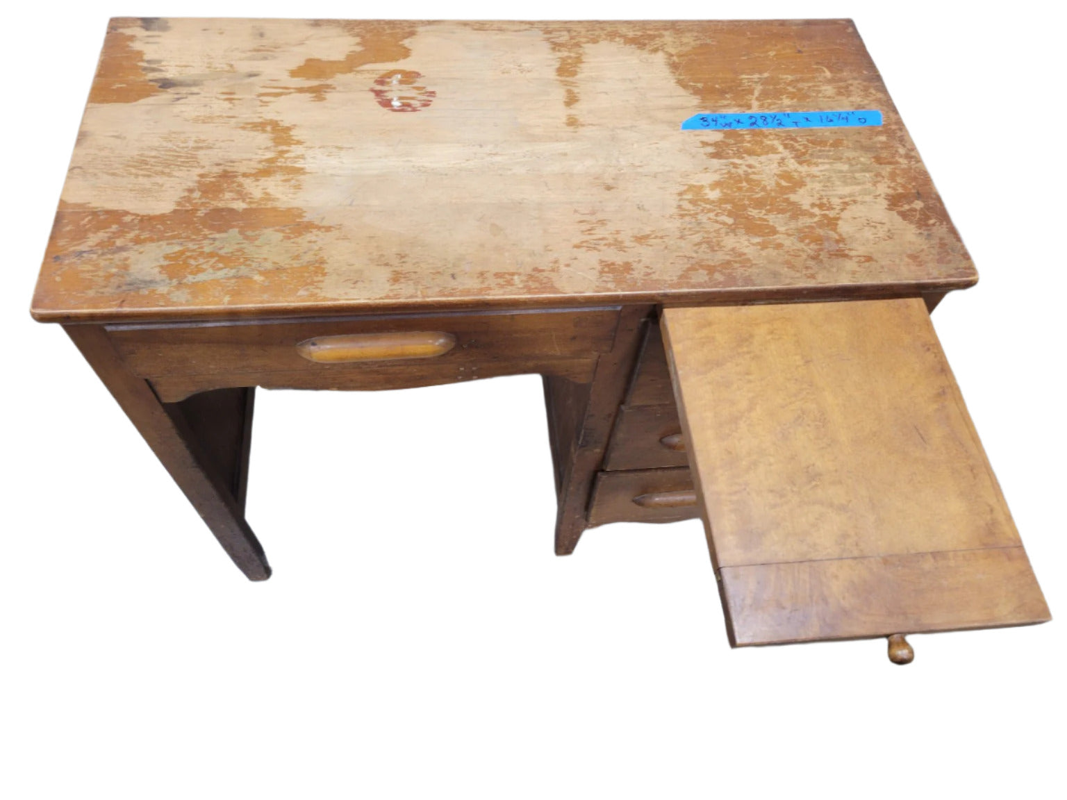 Vintage Wooden Student Desk with Side Slide-Out Work Surface