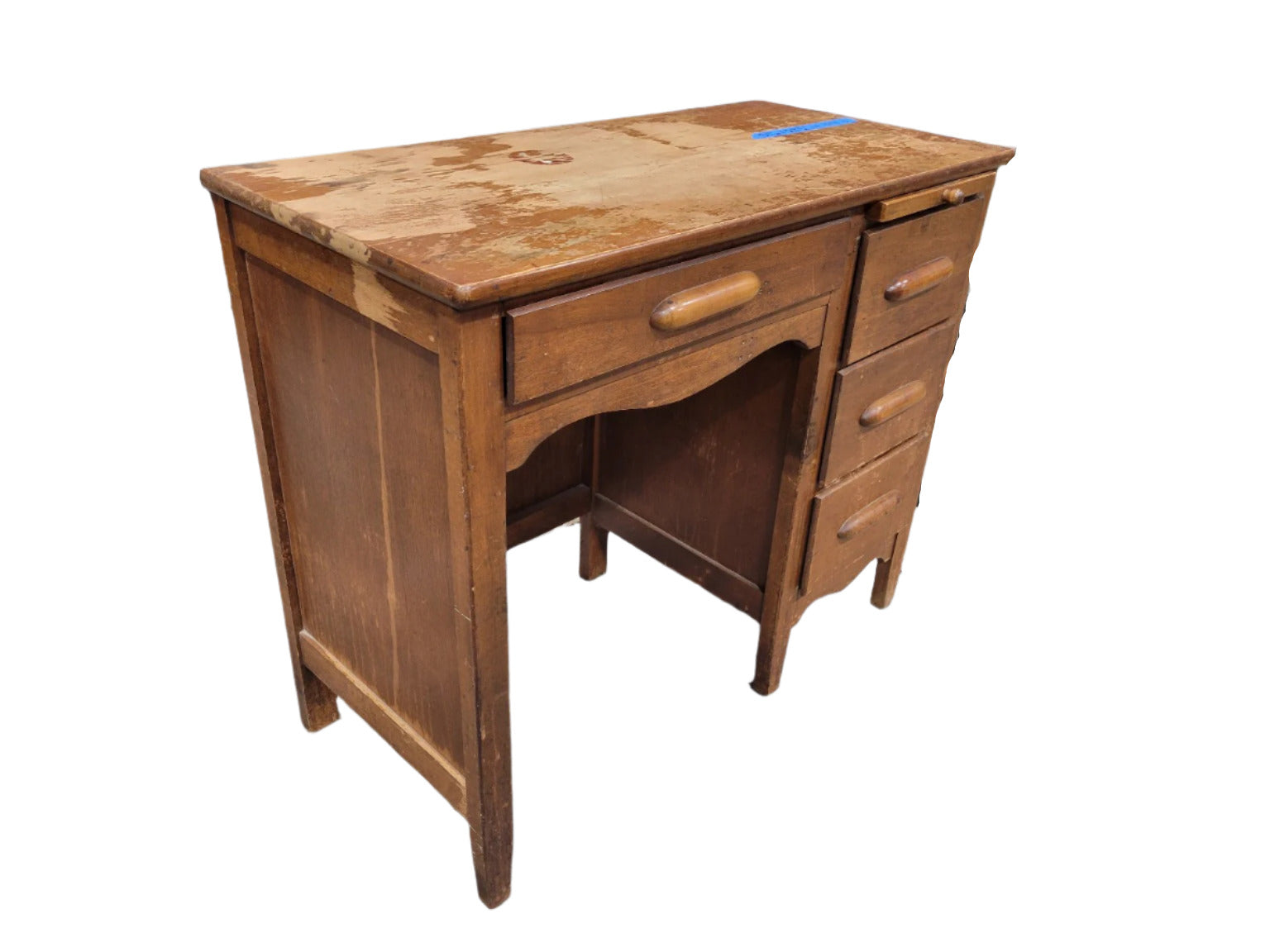 Vintage Wooden Student Desk with Side Slide-Out Work Surface