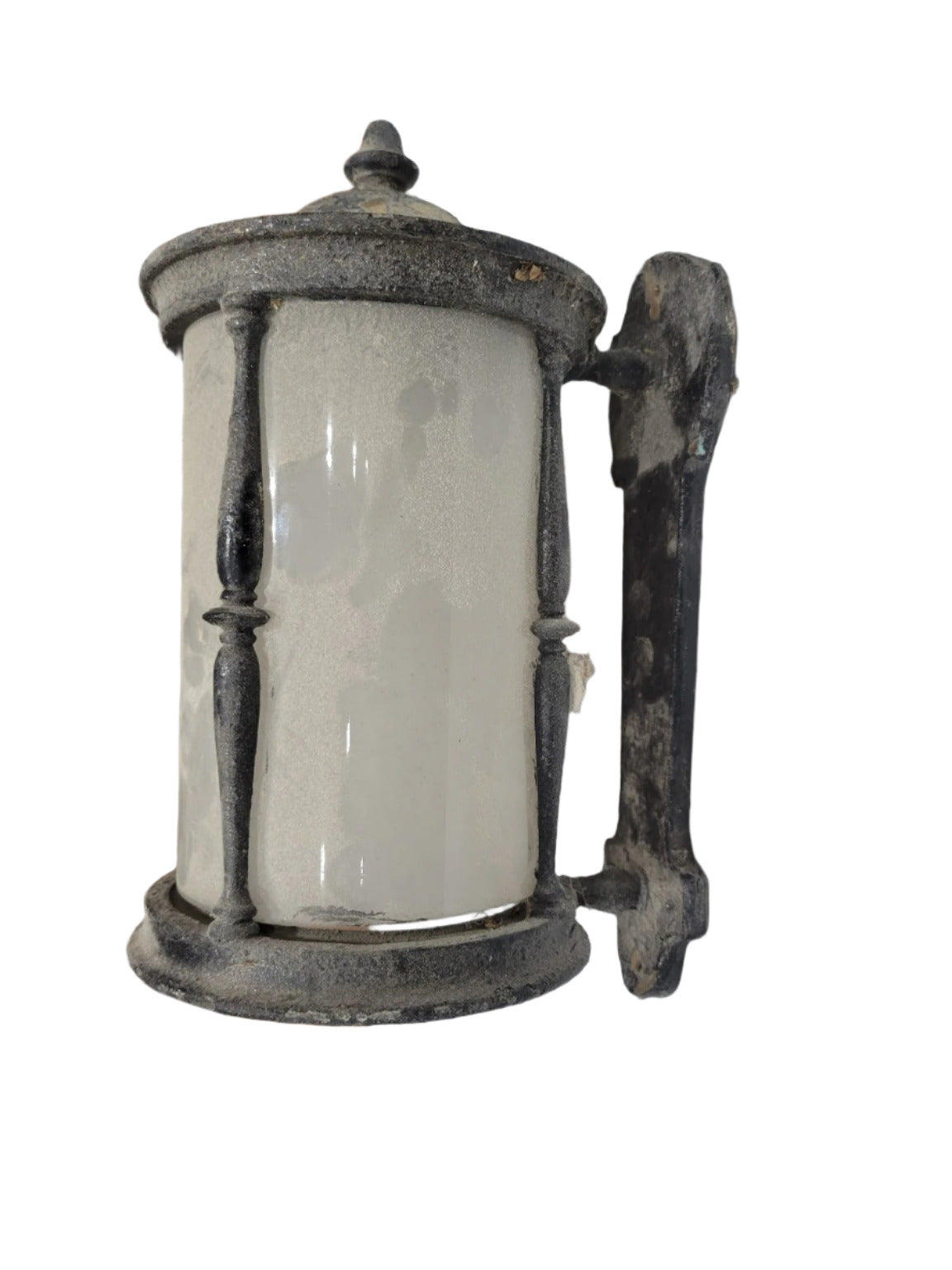 Pair of Vintage Art Deco Cast Iron Wall Sconces with Frosted Glass Cylinders