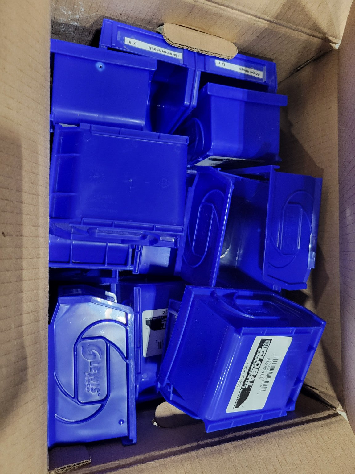 Lot of Approximately 30 Blue Plastic Storage Bins – Lewis Bins+