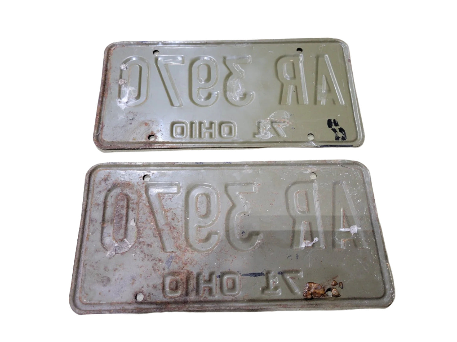 Pair of 1971 Ohio License Plates – AR 3970 – Yellow & Black
