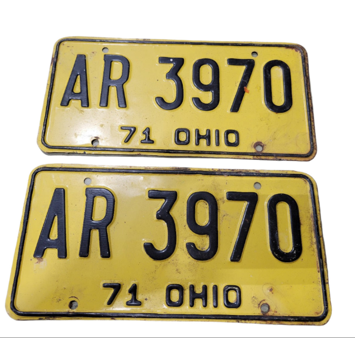 Pair of 1971 Ohio License Plates – AR 3970 – Yellow & Black