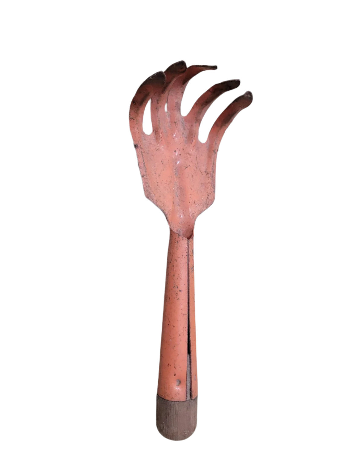 Vintage Orange Hand Cultivator Tool with Wood Handle