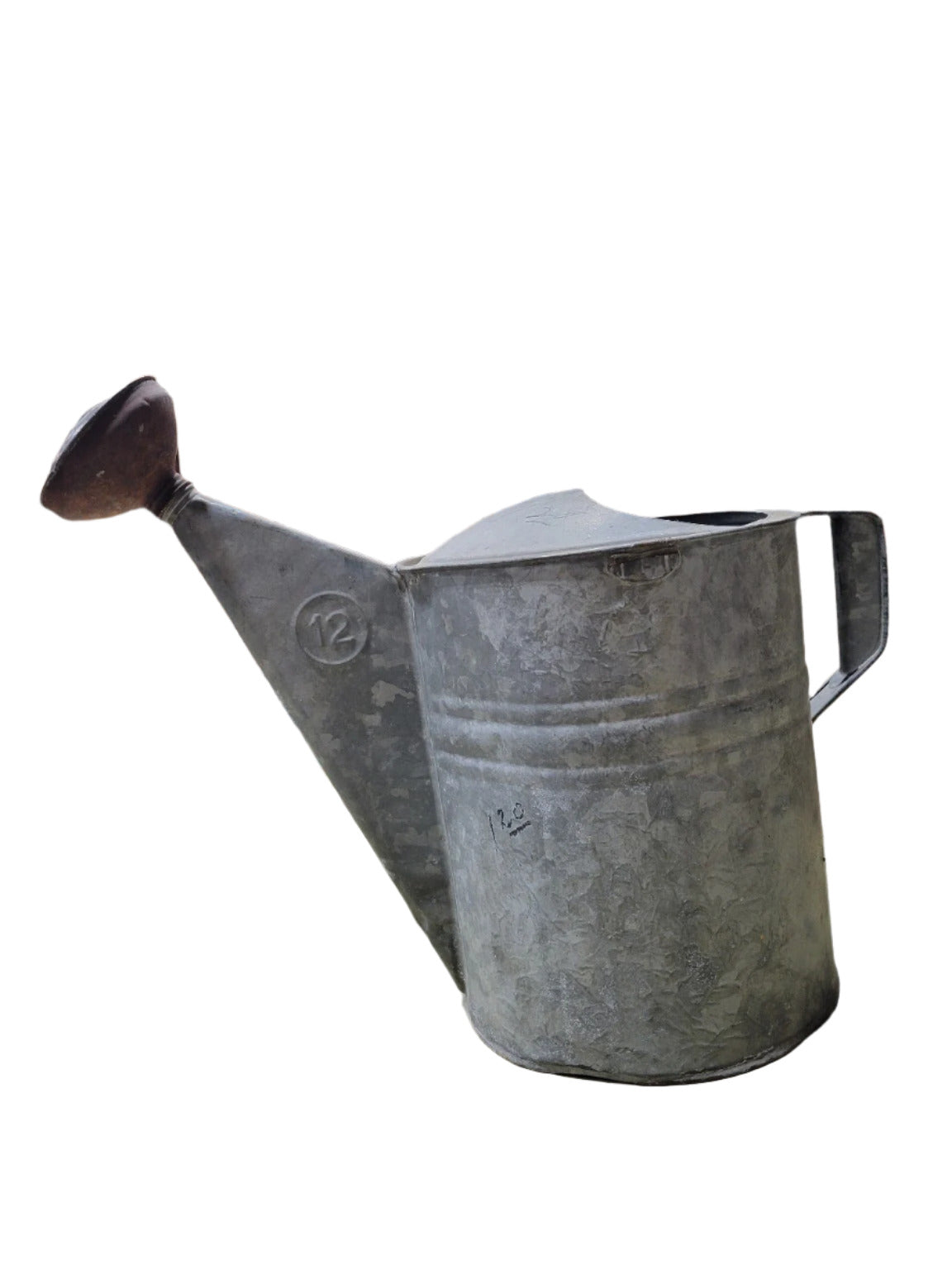Vintage Galvanized Watering Can with Side Handle and Spout