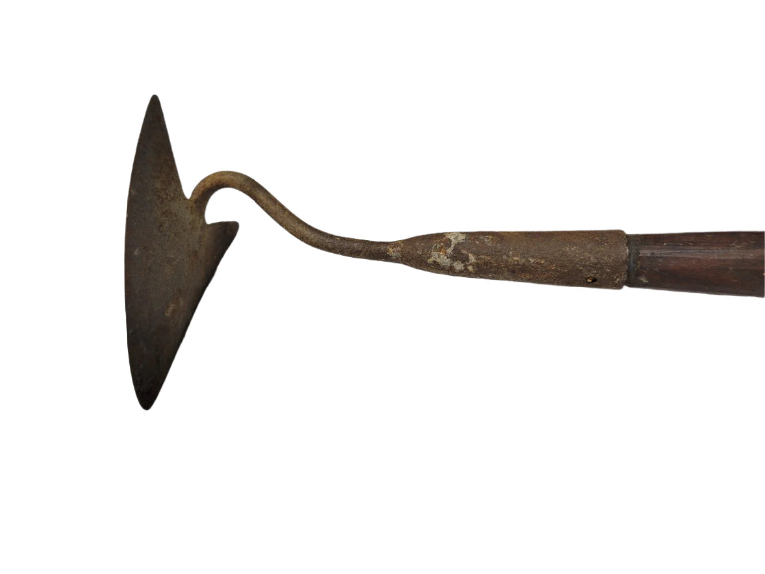 Antique Cast Iron & Wood Long-Handled Hoe – Triangular Blade