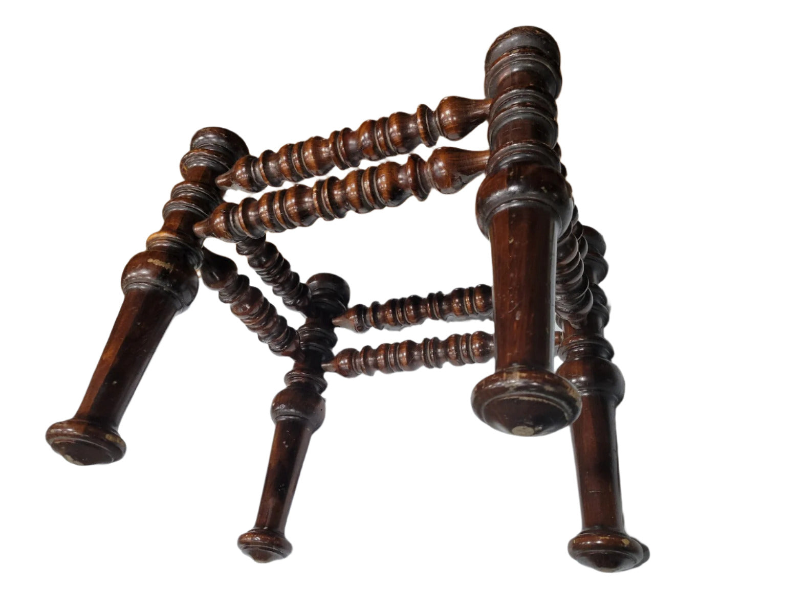 Mid-Century Reproduction Turned Wood Bobbin Stool Base – Victorian Style