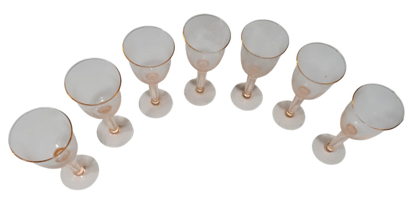 Set of 7 Vintage Pink Depression Glass Cordial Goblets