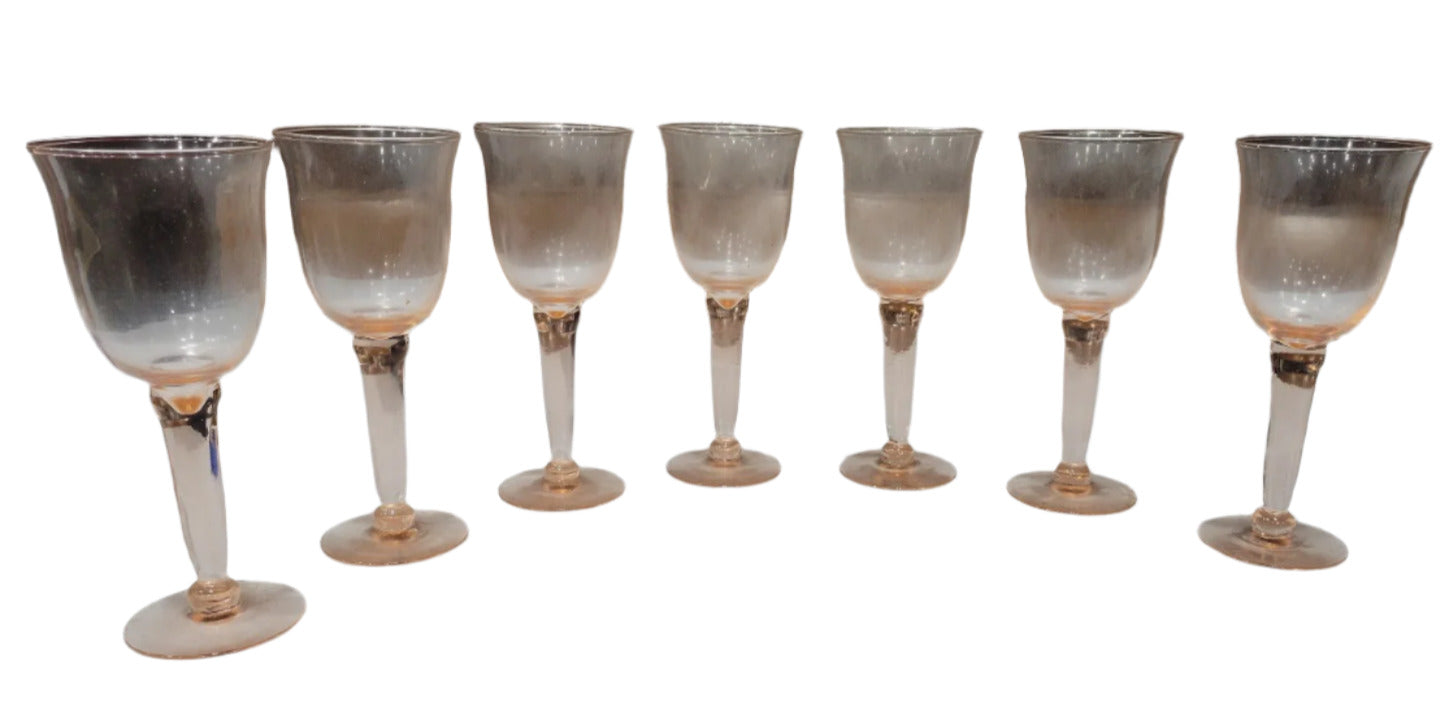 Set of 7 Vintage Pink Depression Glass Cordial Goblets