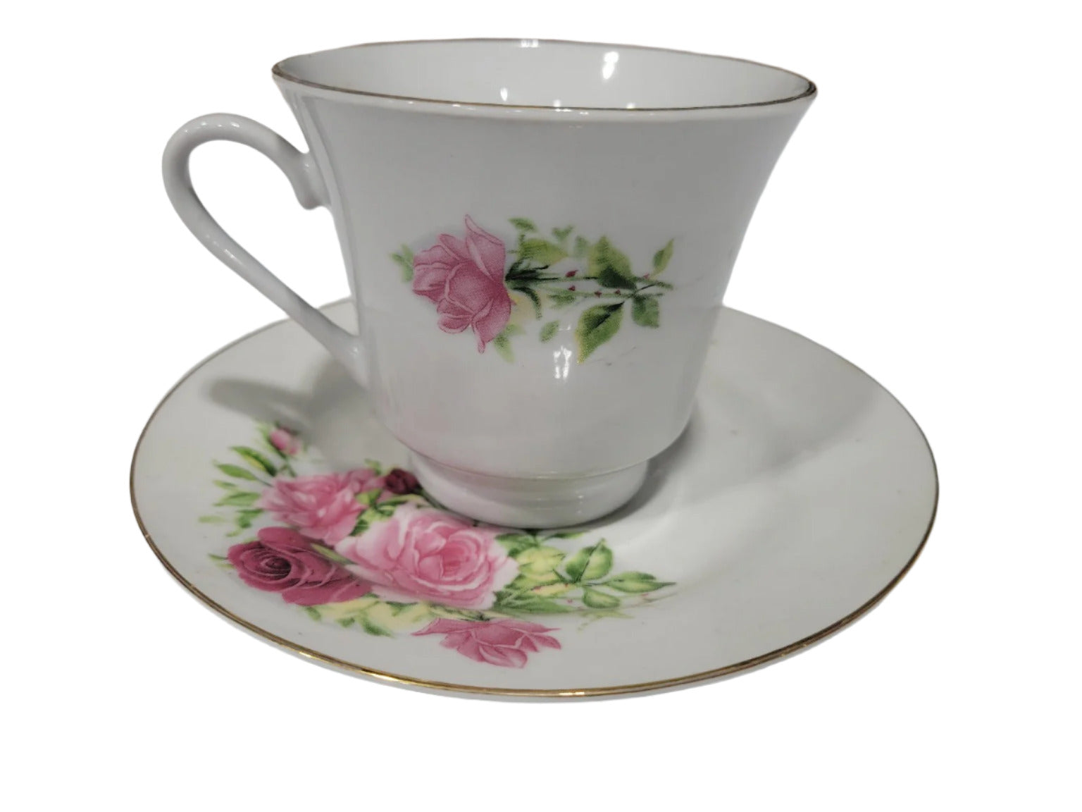 Made in China Porcelain Tea Cup and Saucer Set – Pink Rose Pattern