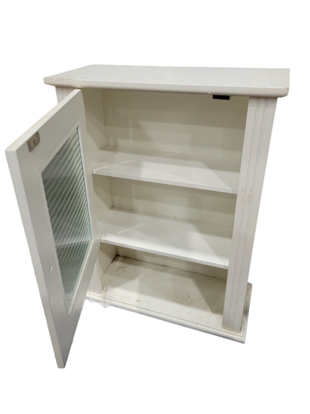 Wall Mount Cabinet with Textured Glass Door – White Finish
