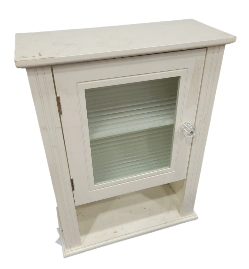 Wall Mount Cabinet with Textured Glass Door – White Finish