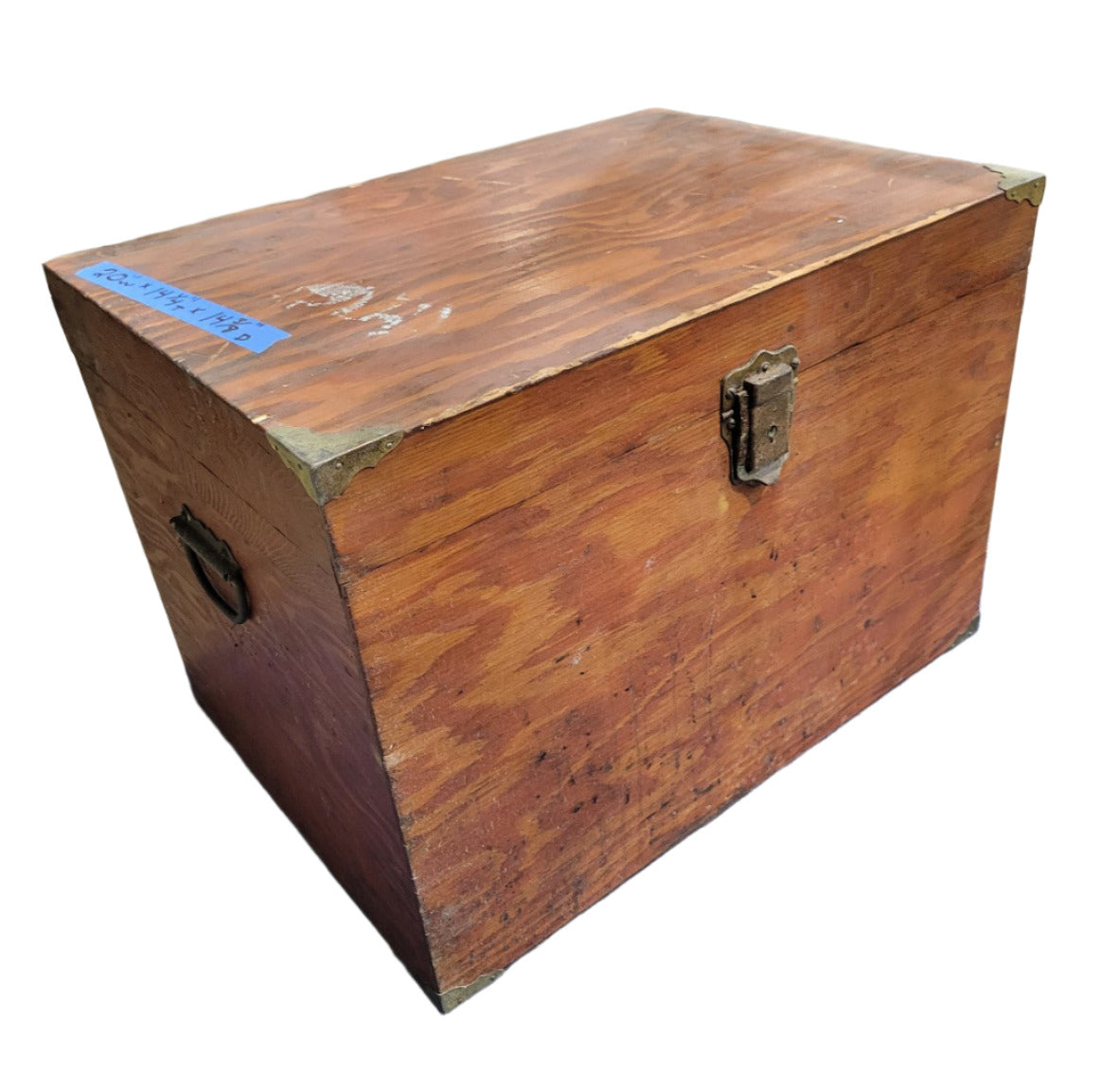Vintage Wood Storage Chest with Brass Hardware and Green Felt Interior