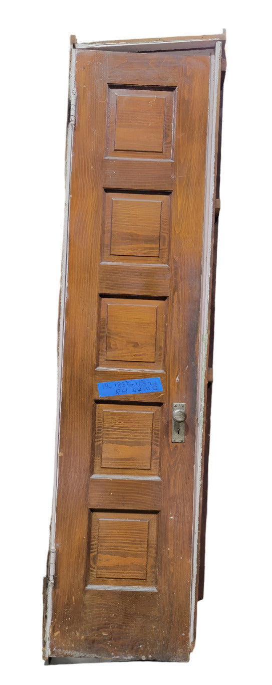 Antique 5-Panel Wood Door with Frame – Right-Hand Swing
