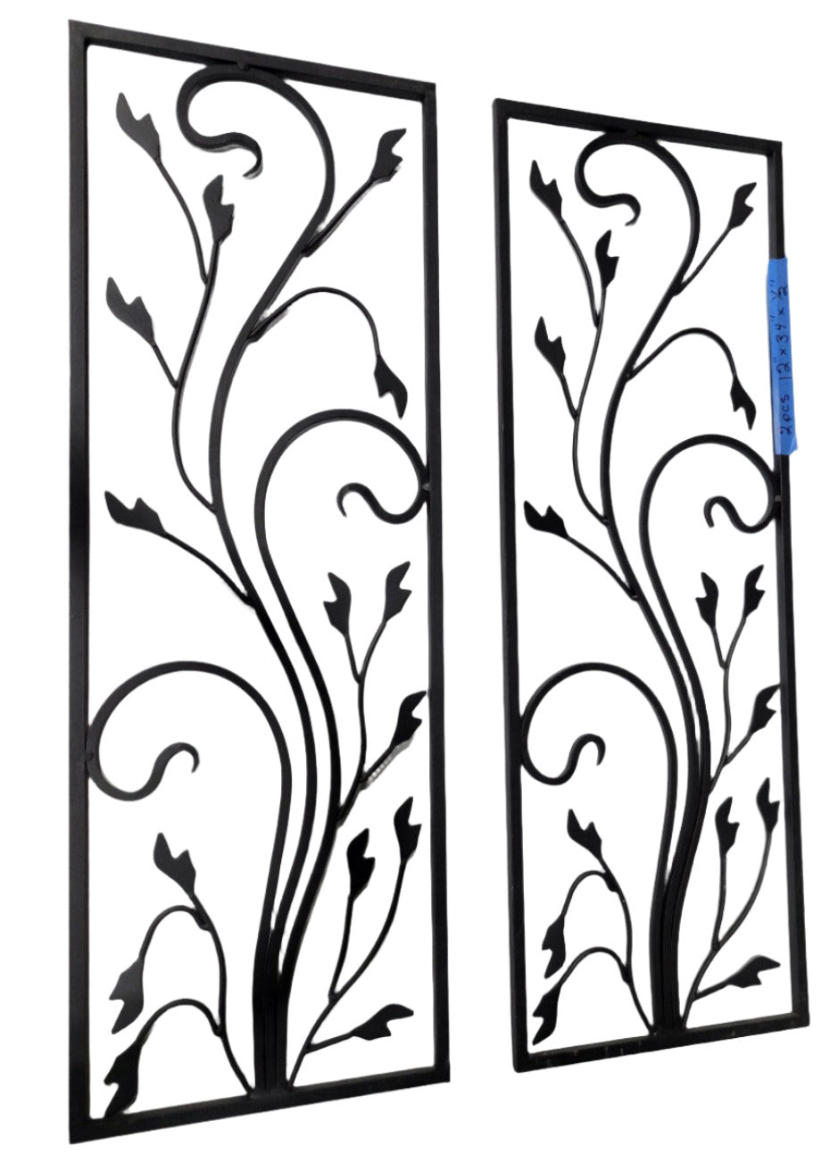 Pair of Wrought Iron Decorative Wall Grilles – Botanical Scroll Design