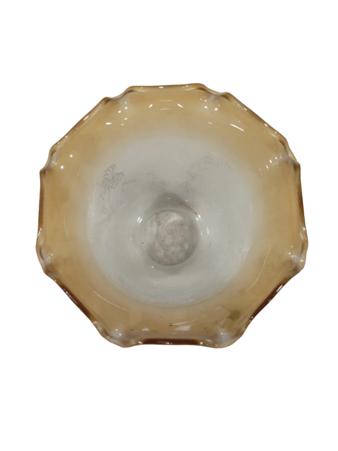 Art Deco Etched Frosted Glass Shade – Amber Ruffle Edge