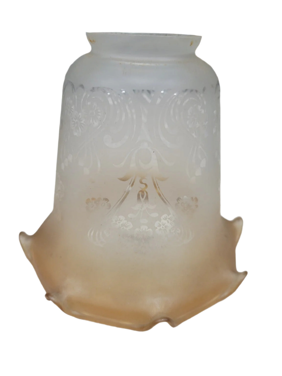 Art Deco Etched Frosted Glass Shade – Amber Ruffle Edge