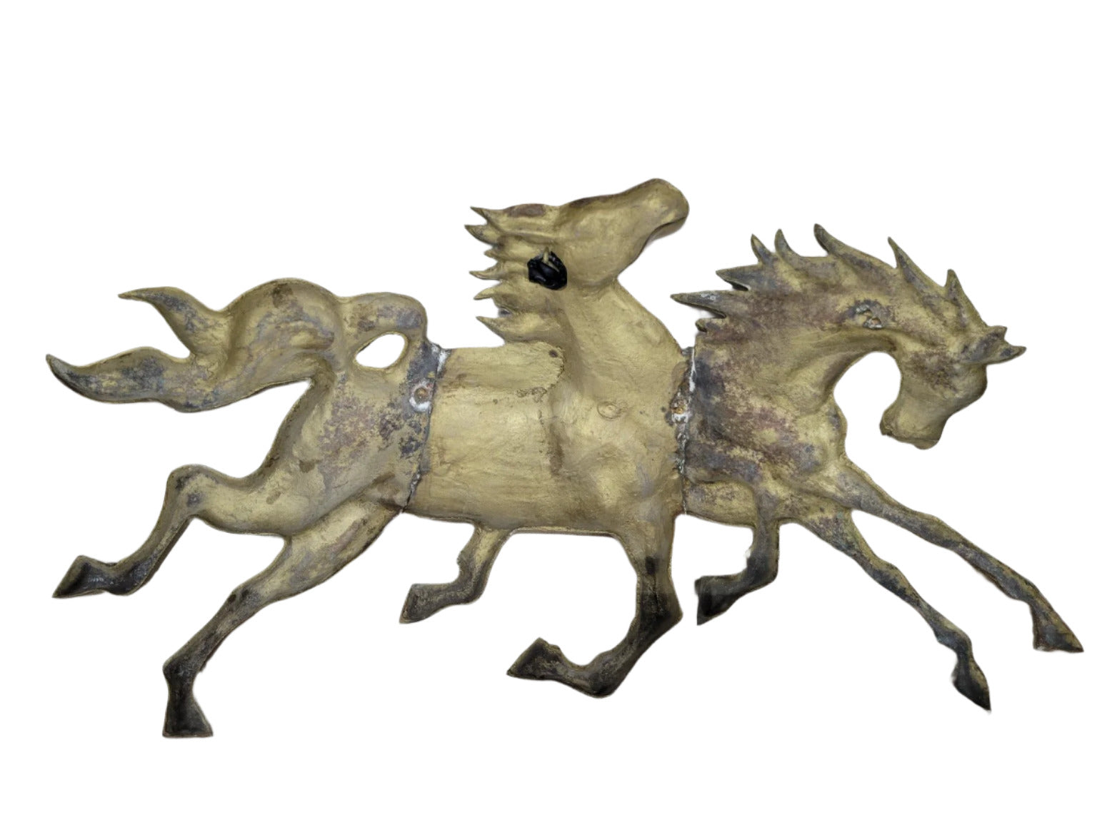 Vintage Brass Rearing Horses Wall Sculpture – 22 Wide
