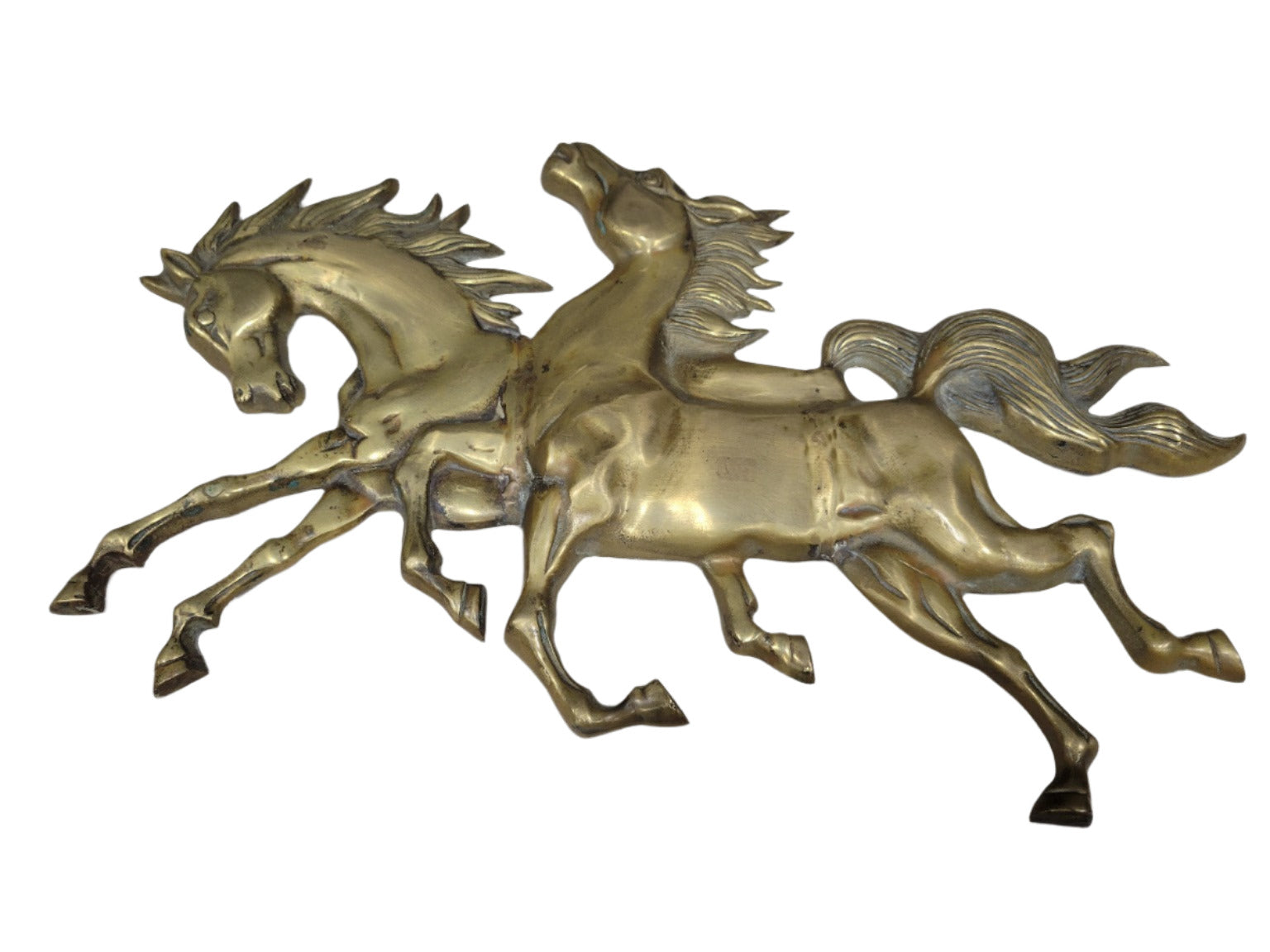 Vintage Brass Rearing Horses Wall Sculpture – 22 Wide