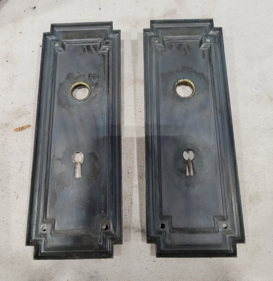 Pair of Antique Brass Keyhole Backplates – 7¼" x 2¾"