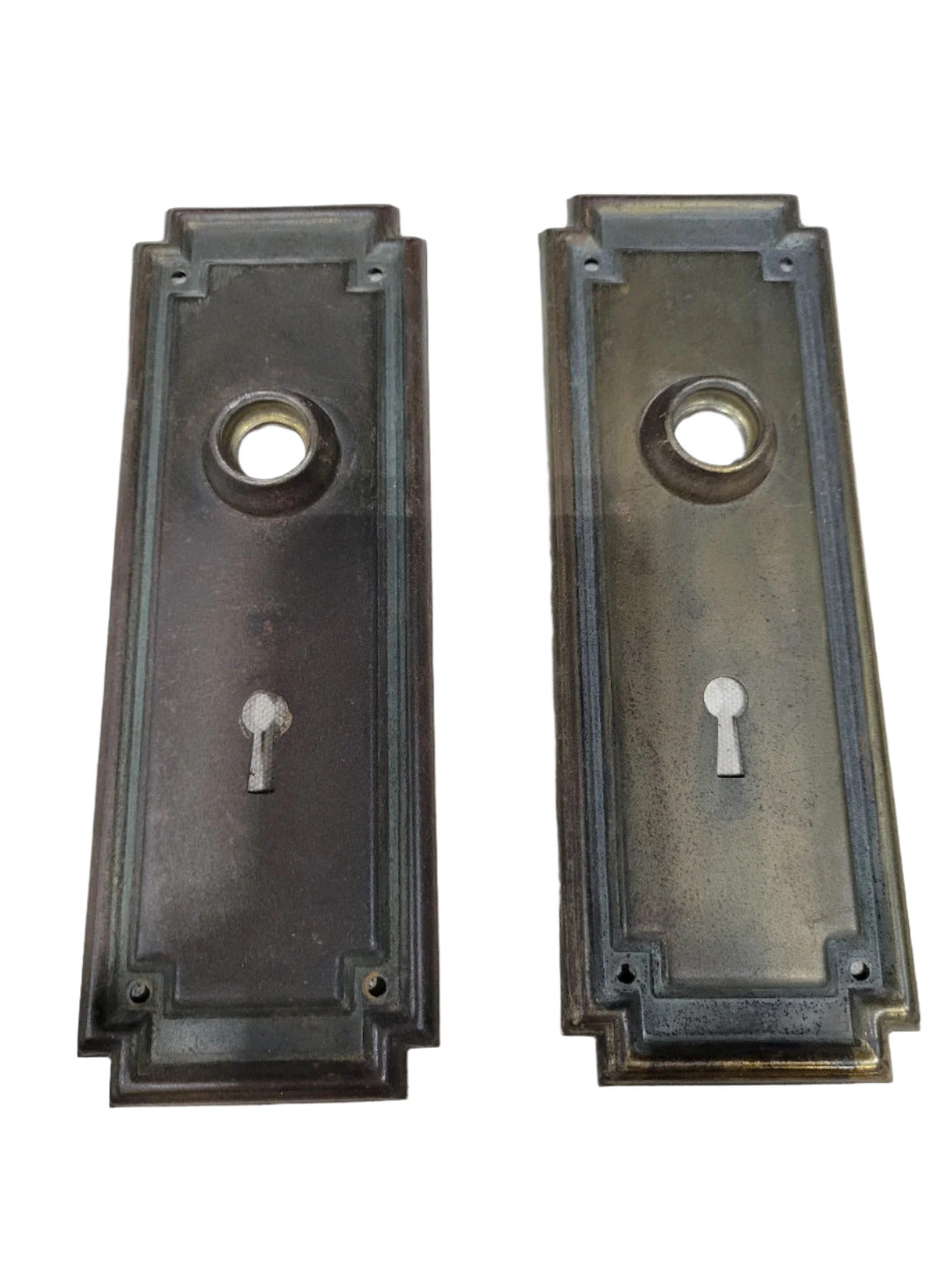 Pair of Antique Brass Keyhole Backplates – 7¼" x 2¾"