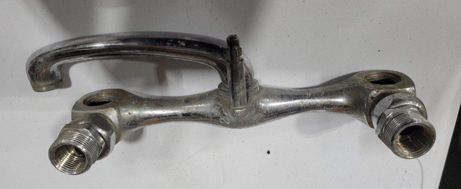 Vintage Wall-Mount Faucet Body with Curved Swivel Spout – 8" Spread