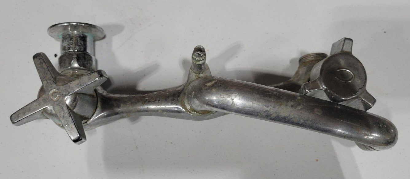 Vintage Dual-Handle Wall-Mount Faucet – 8" Spread with Swivel Spout