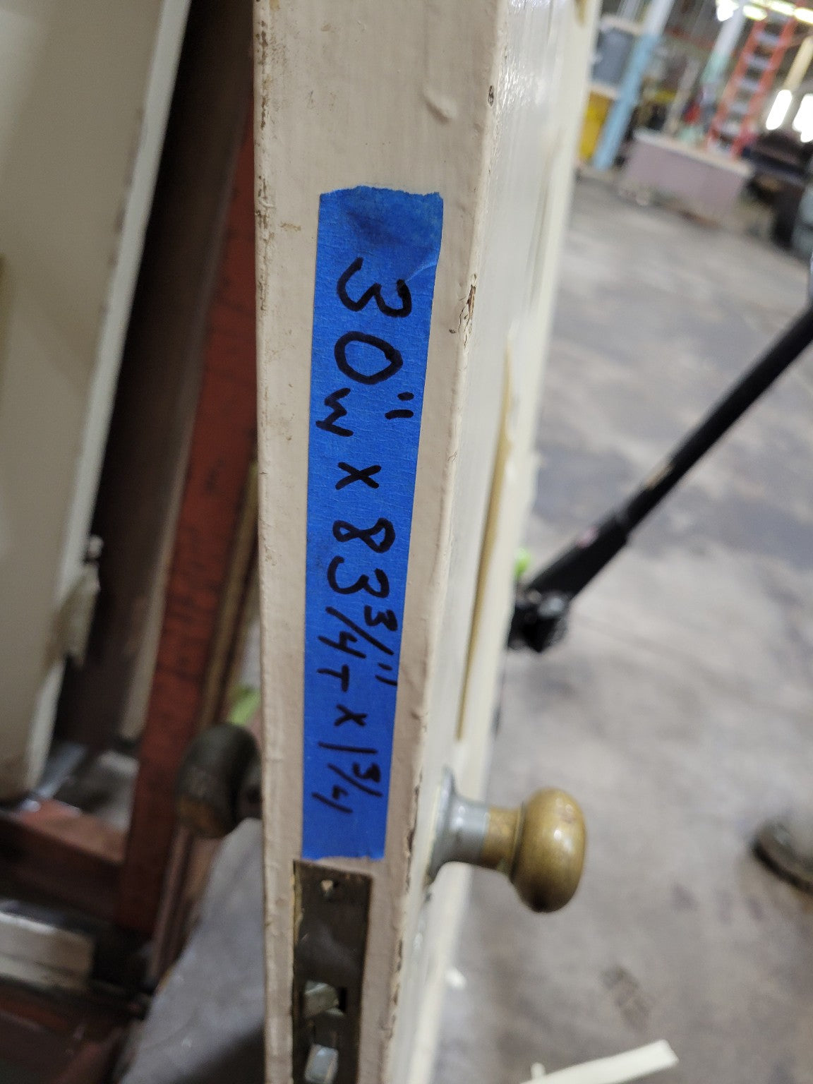 Distressed One-Panel Wood Door with Brass Knob – 30" x 83 ¾"