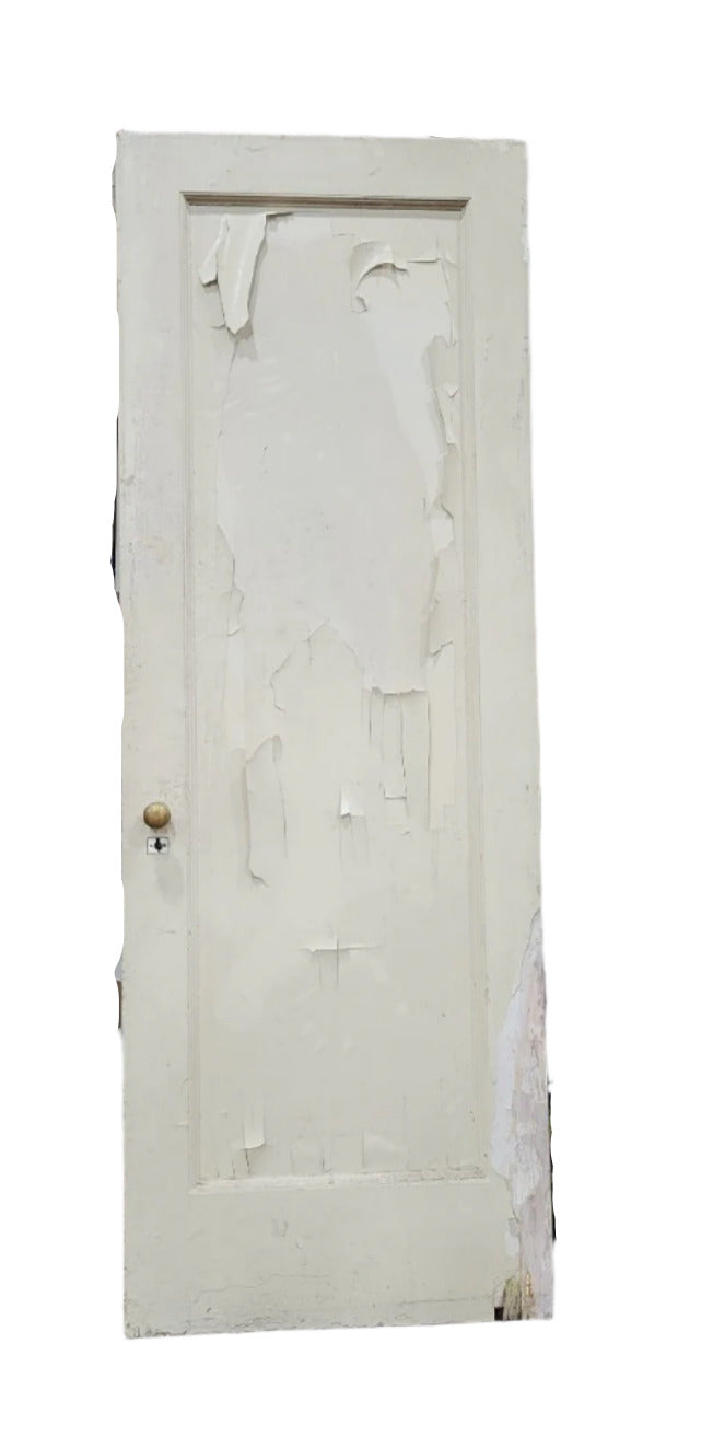 Distressed One-Panel Wood Door with Brass Knob – 30" x 83 ¾"