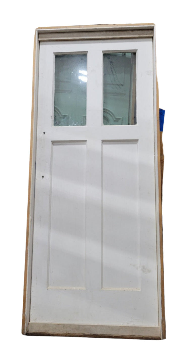 Vintage 3-Lite 4-Panel Wood Swing Door with Frame – 33 ¾" x 84" x 1 ¾"