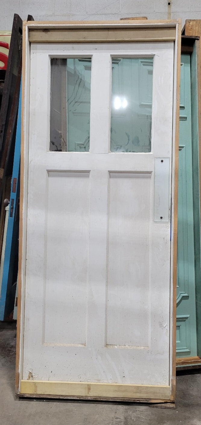 Vintage 3-Lite 4-Panel Wood Swing Door with Frame – 33 ¾" x 84" x 1 ¾"