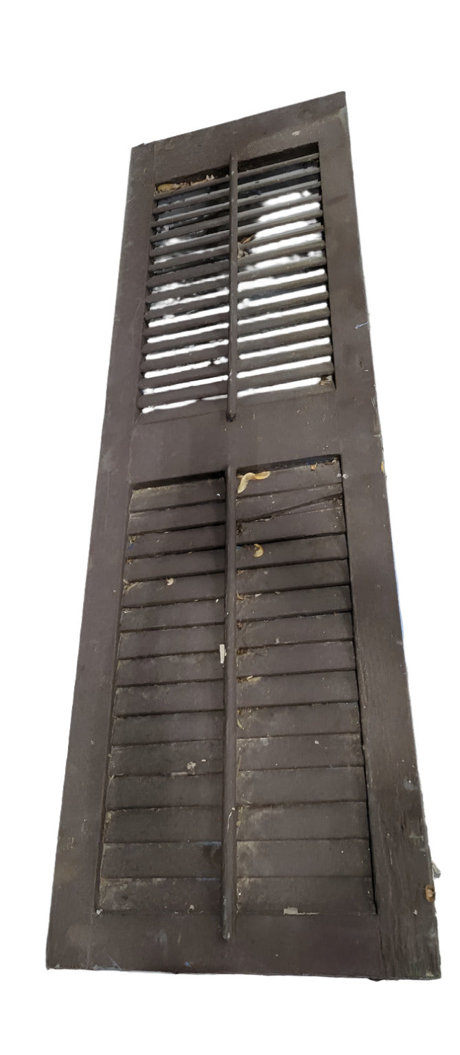 Antique Wood Louvered Shutter – Multi-Layer Patina with Split Louvers 54 ½" T x 16 ½" W x 1 ¼" D