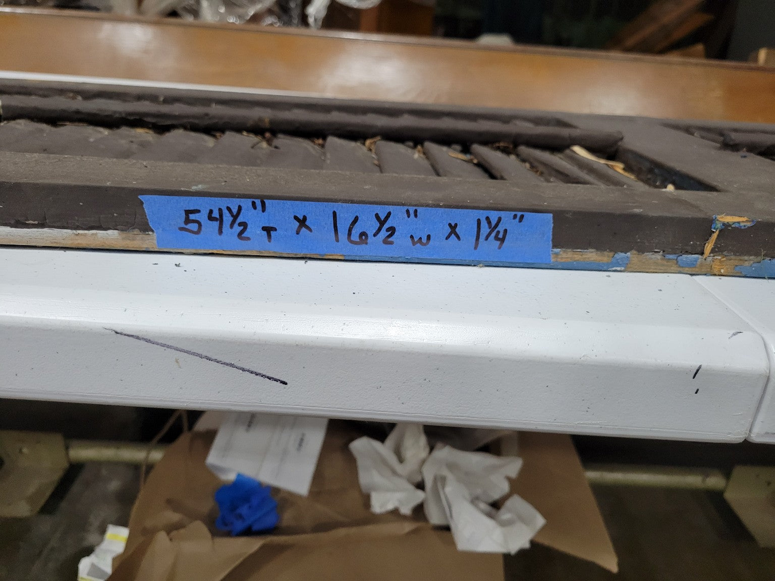 Antique Wood Louvered Shutter – Multi-Layer Patina with Split Louvers 54 ½" T x 16 ½" W x 1 ¼" D