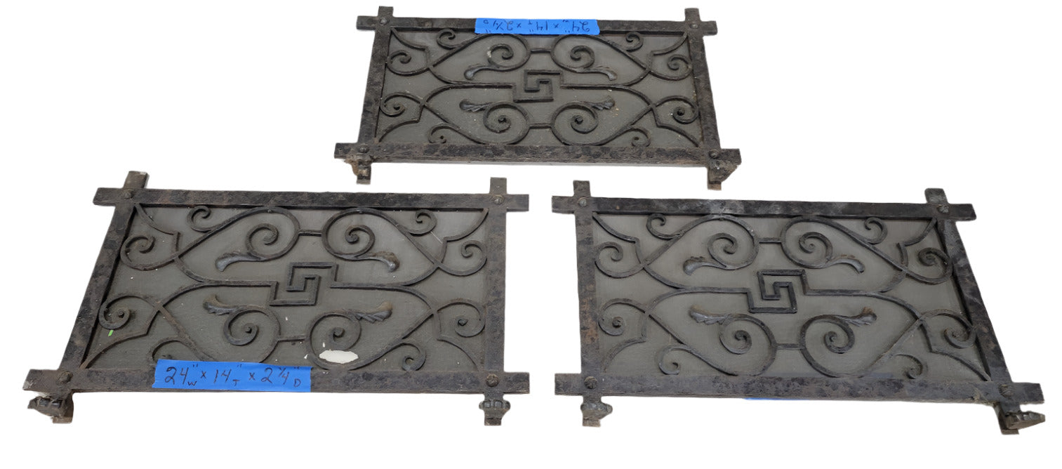 Antique Cast Iron Fireplace Guards – Set of 3 with Ornamental Scrollwork