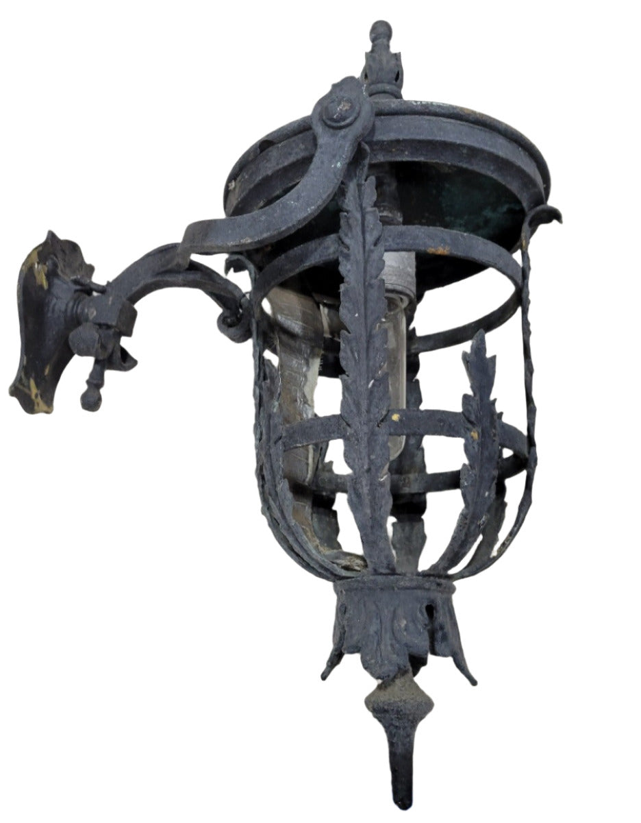 Ornate Cast Brass Outdoor Wall Lantern – Decorative Leaf & Scroll Design