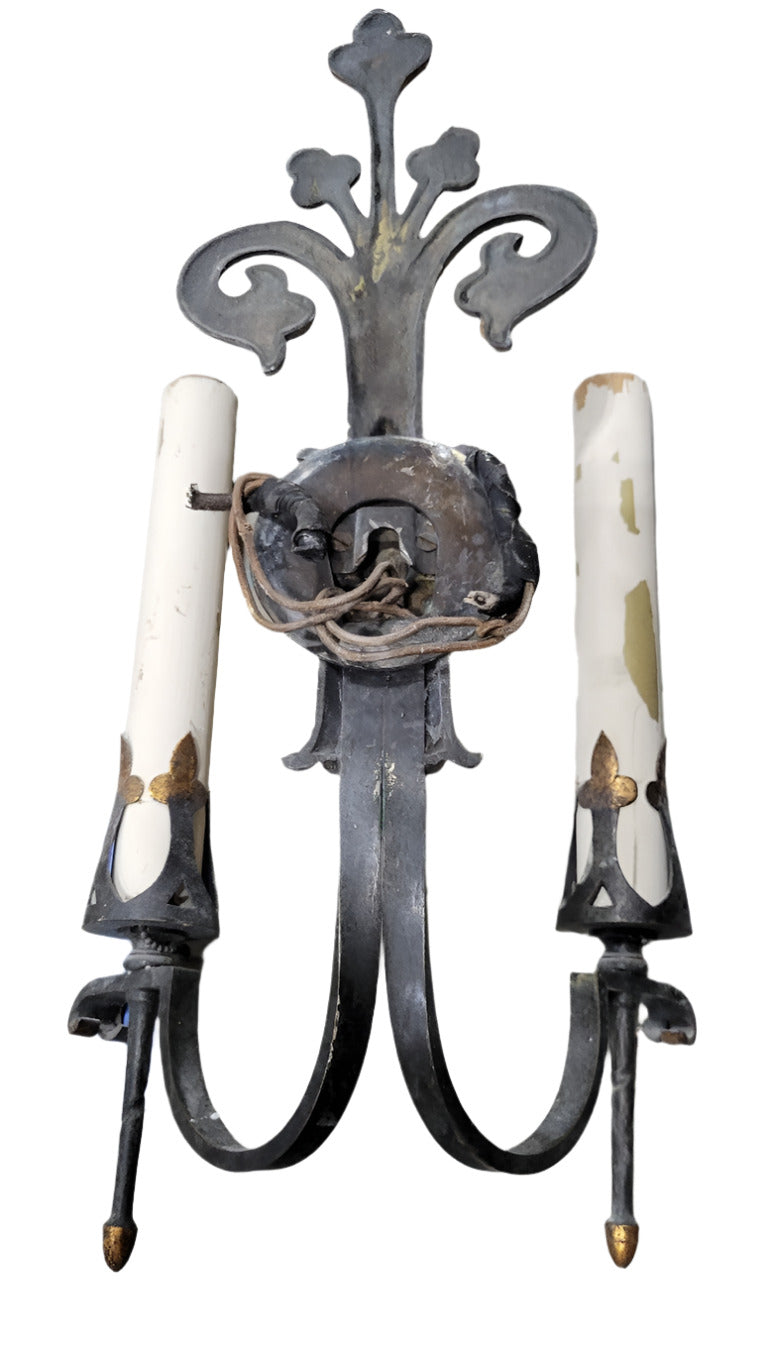 Pair of Vintage Double Arm Wall Sconces – Pull Chain Light Fixtures