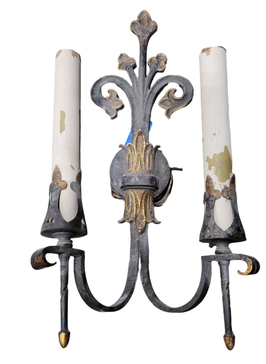 Pair of Vintage Double Arm Wall Sconces – Pull Chain Light Fixtures