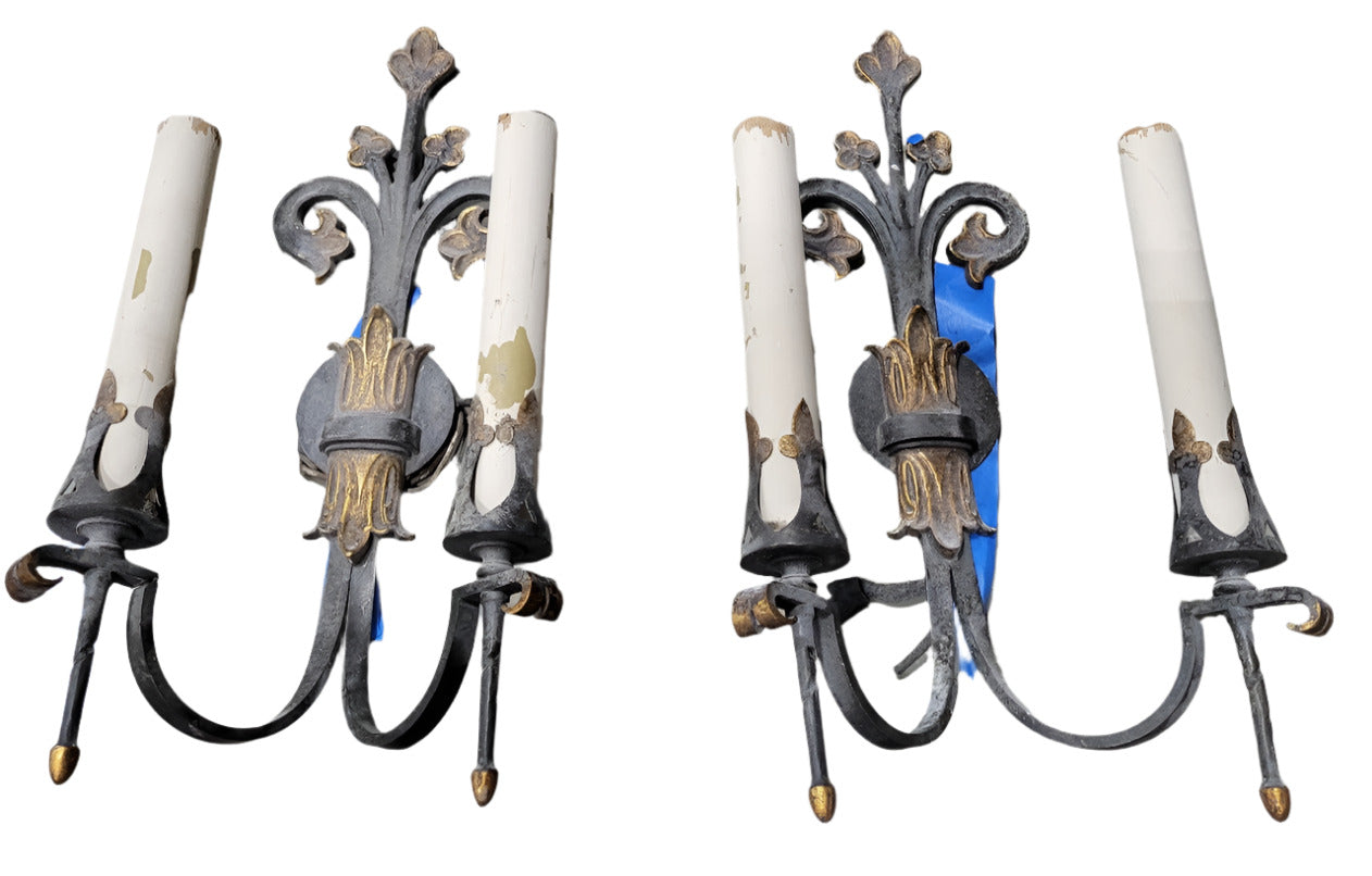 Pair of Vintage Double Arm Wall Sconces – Pull Chain Light Fixtures