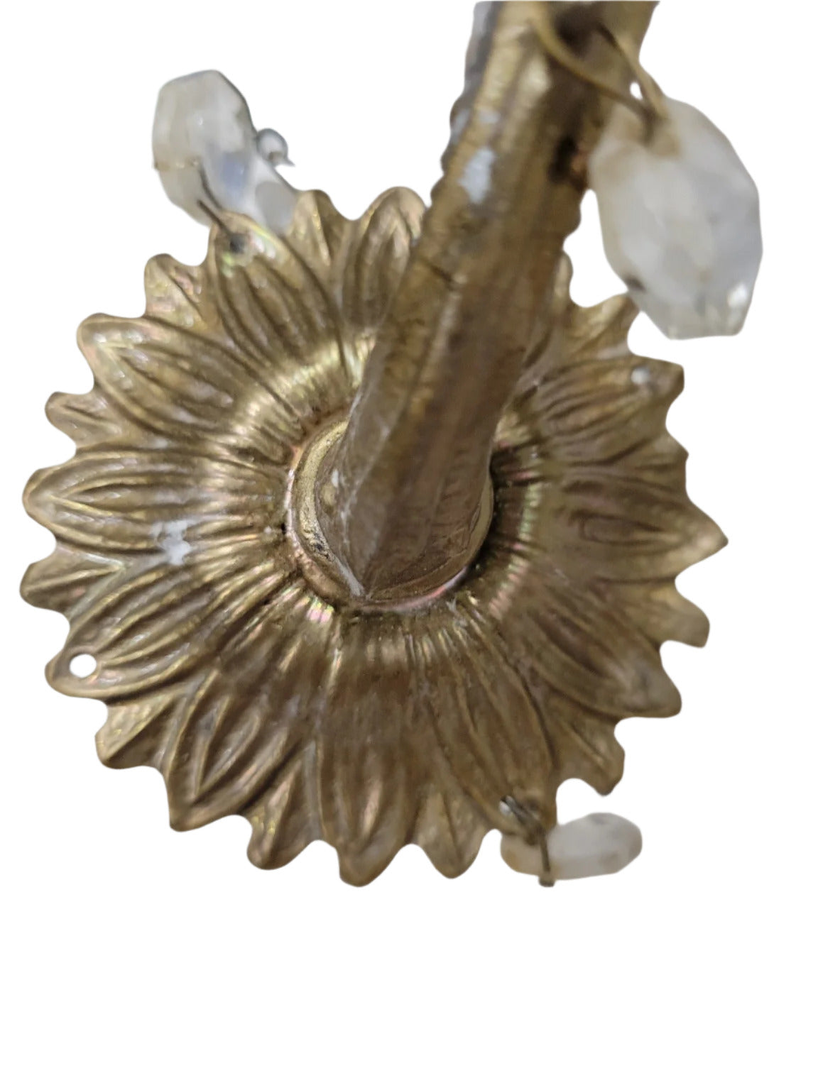 Vintage Brass and Crystal 8-Light Chandelier – Ornate Floral Bobeches