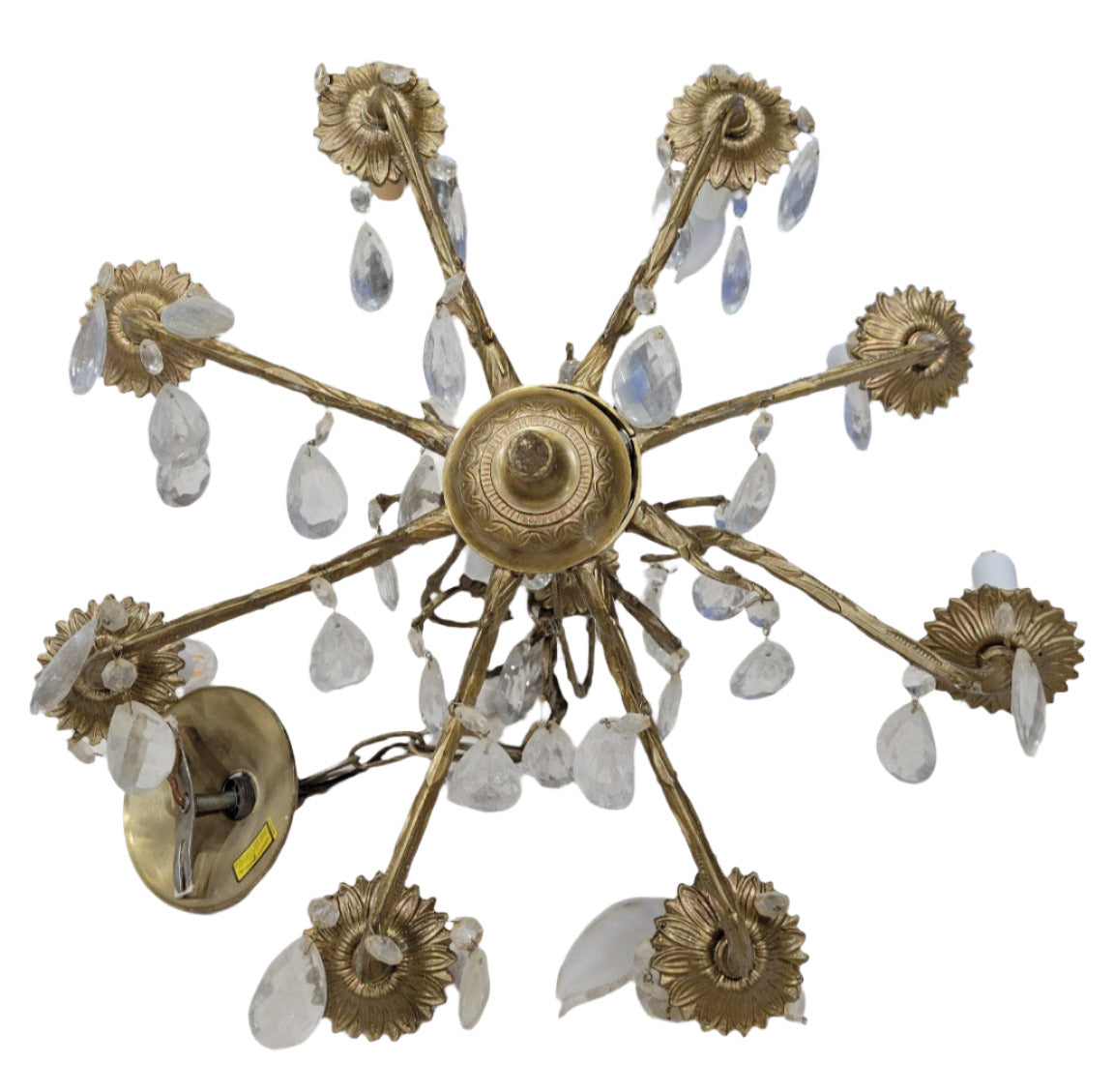 Vintage Brass and Crystal 8-Light Chandelier – Ornate Floral Bobeches
