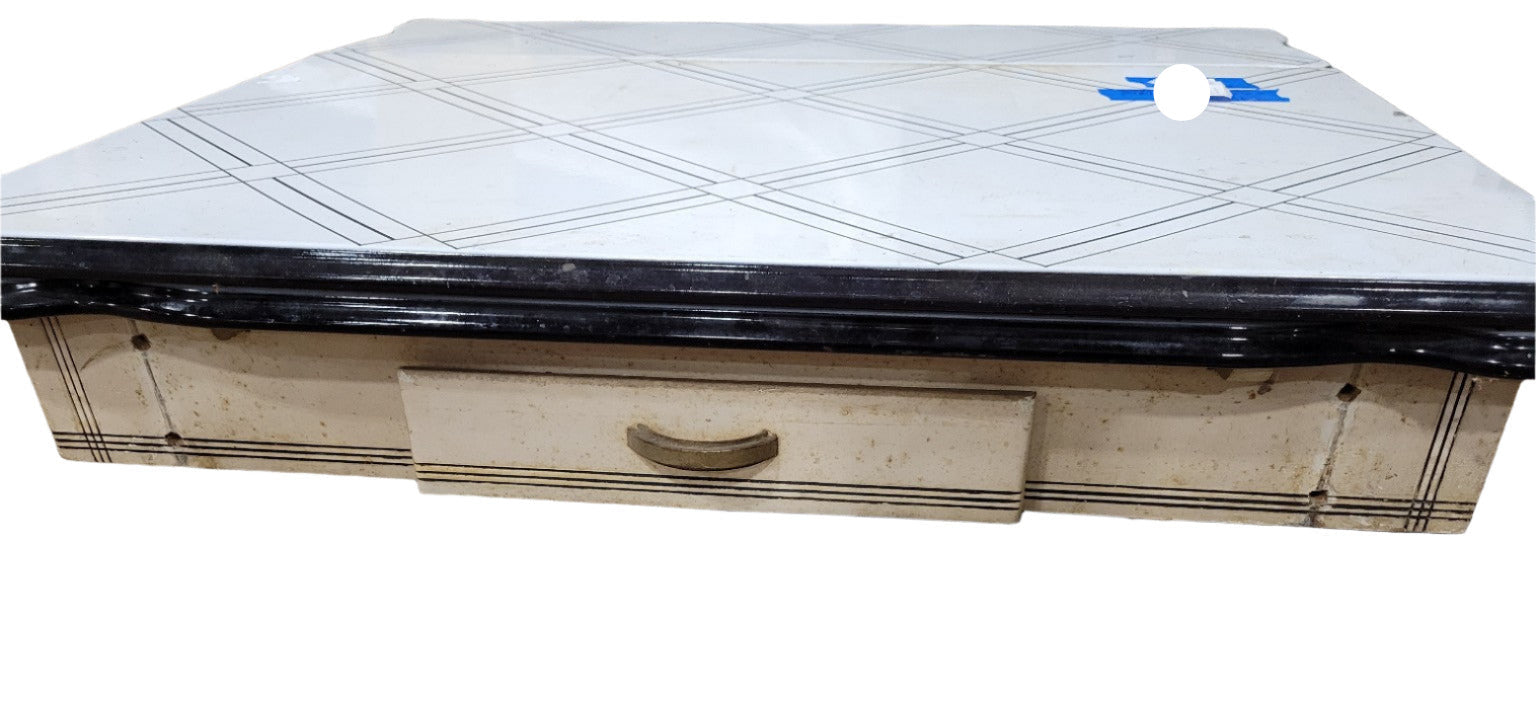 1930s Enamel-Top Drop Leaf Kitchen Table with Drawer (Missing Legs)