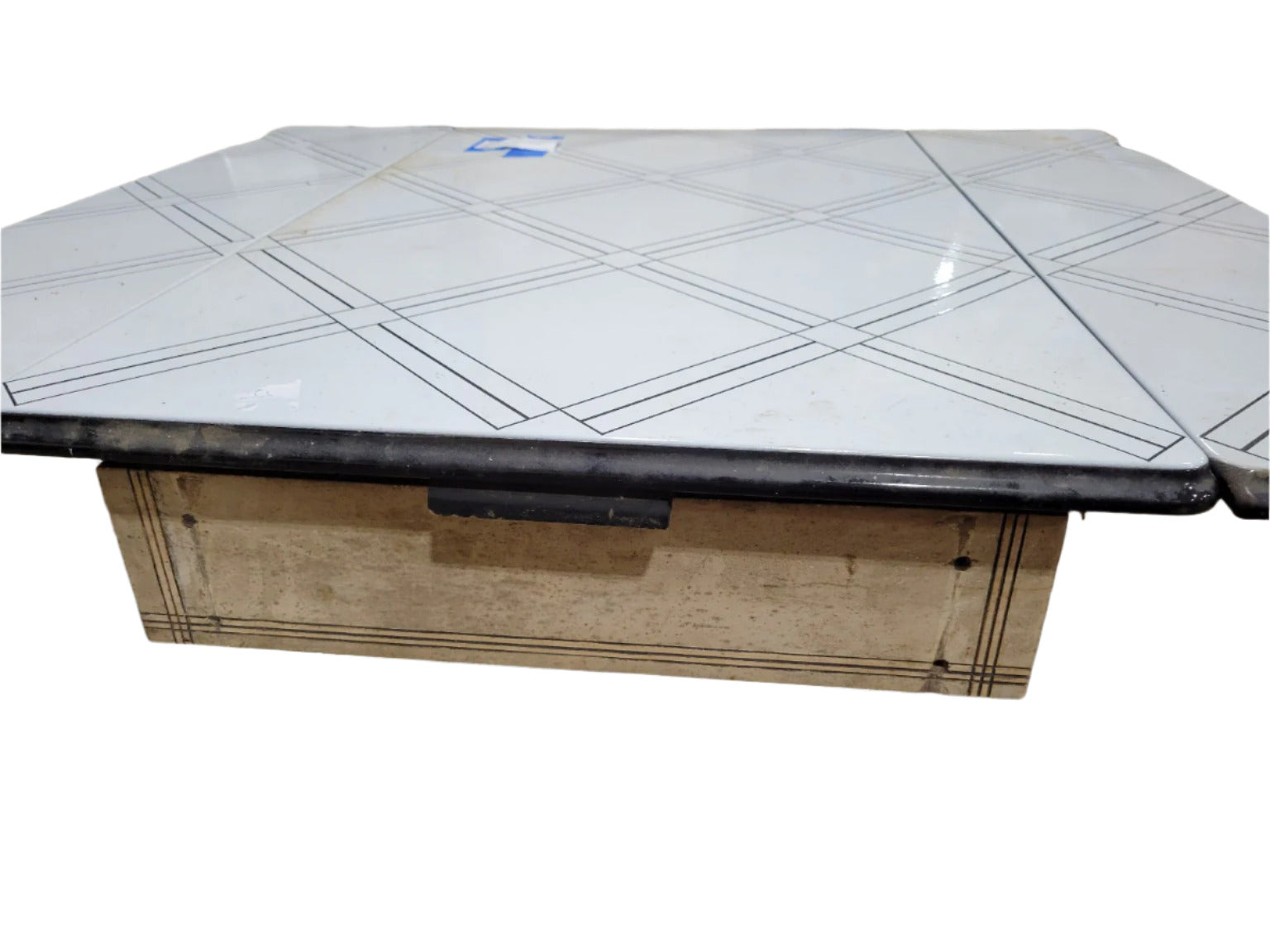 1930s Enamel-Top Drop Leaf Kitchen Table with Drawer (Missing Legs)
