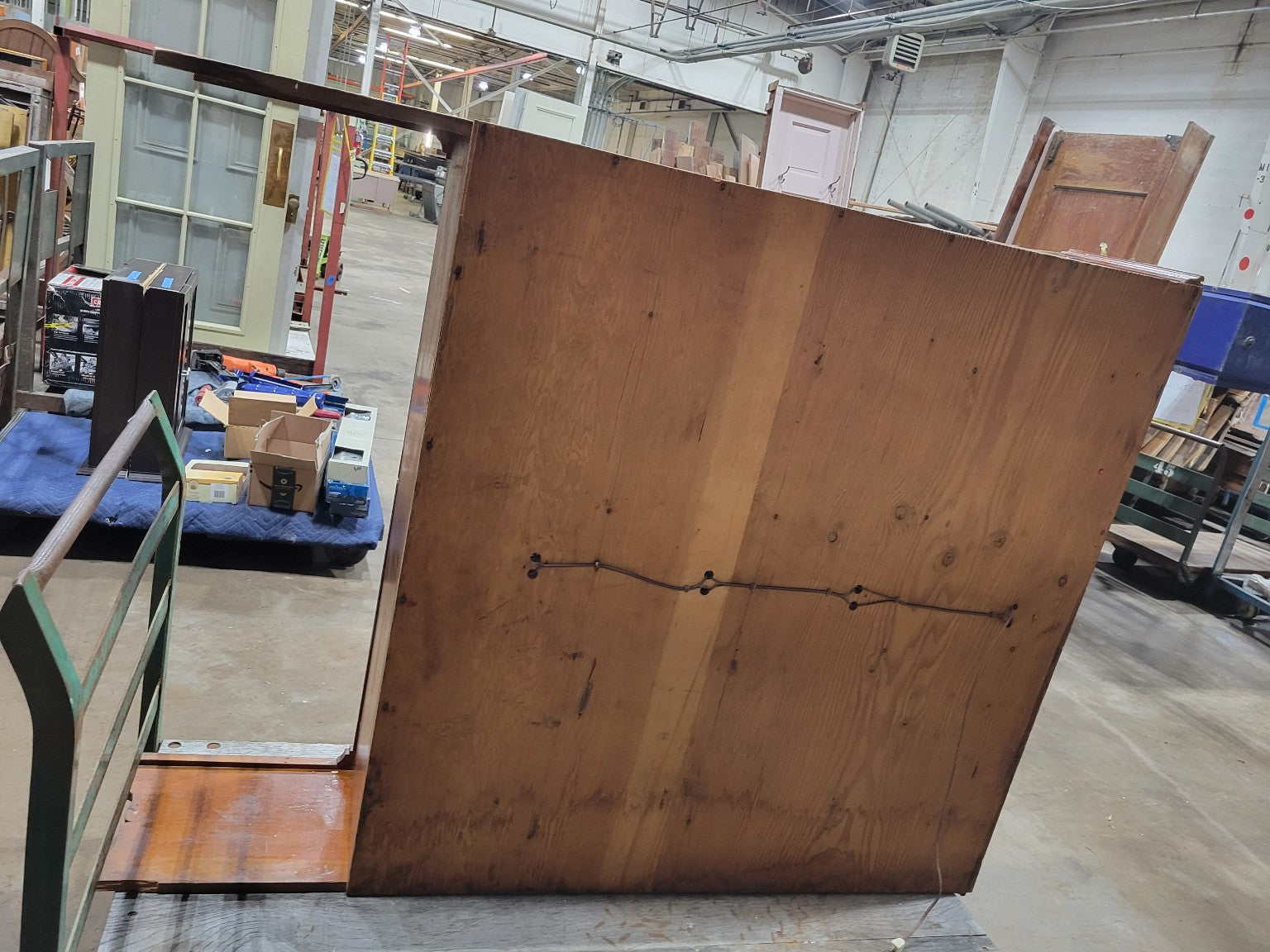 Antique Oak Glass-Front Wall Cabinet – Leaded Hinges & Glass Knobs