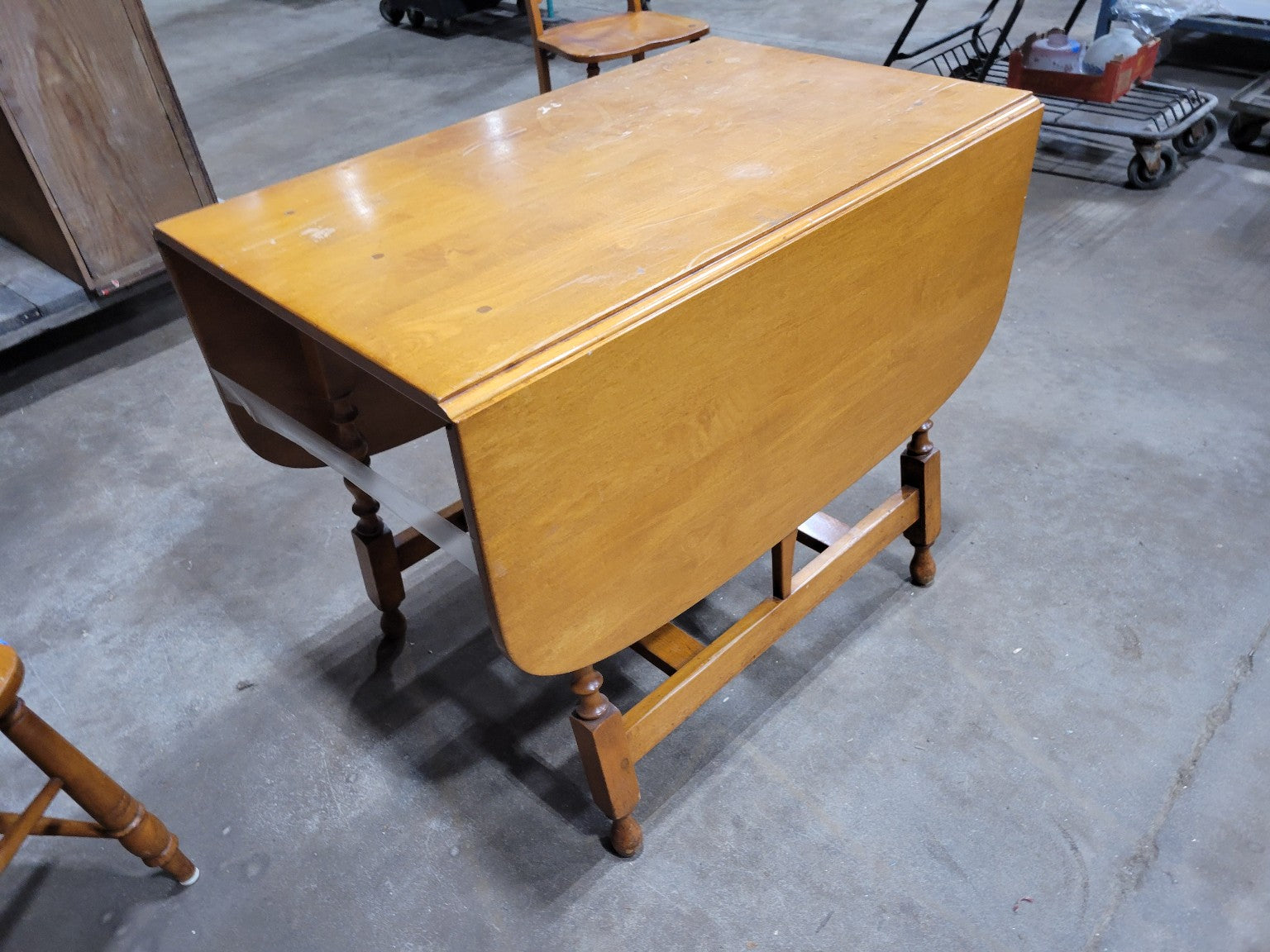 Vintage Drop-Leaf Dining Table with Two Spindle-Back Chairs – Maple Finish