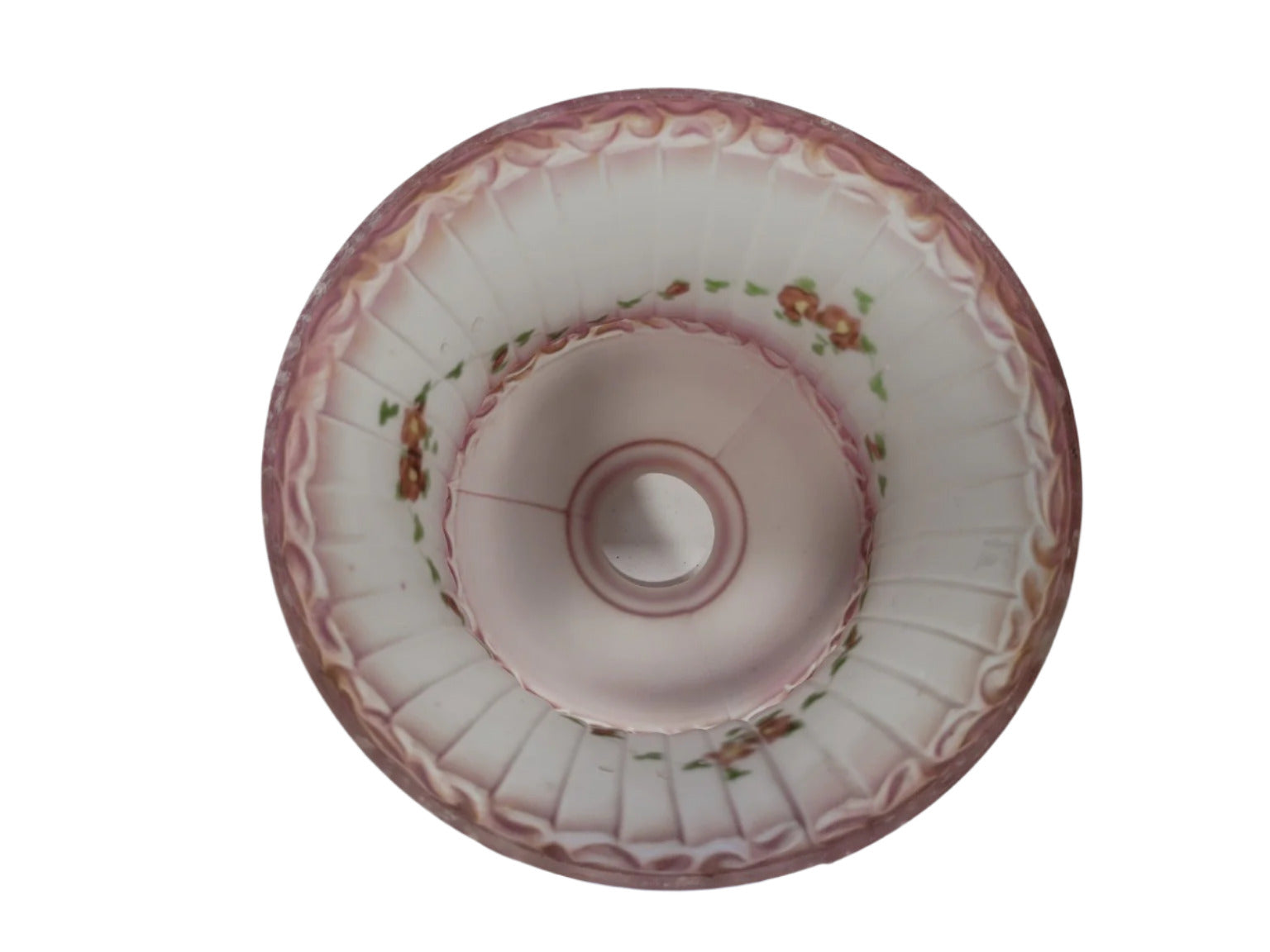 Antique Pink Satin Glass Shade with Floral Garlands – 7 ¼" Diameter x 5" Tall