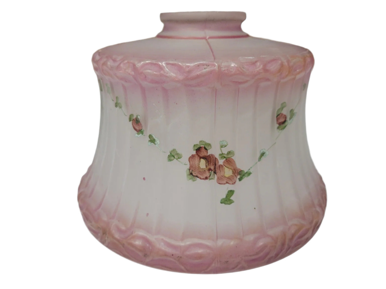 Antique Pink Satin Glass Shade with Floral Garlands – 7 ¼" Diameter x 5" Tall