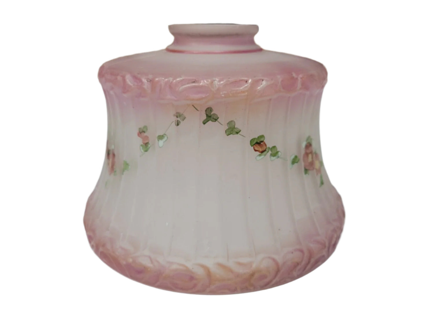 Antique Pink Satin Glass Shade with Floral Garlands – 7 ¼" Diameter x 5" Tall